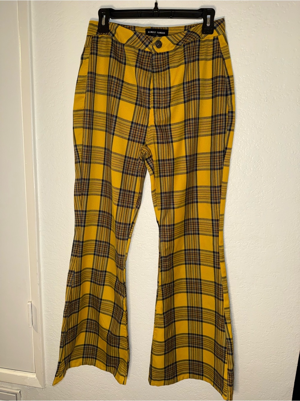 Almost Famous Yellow Plaid Corduroy Pants
